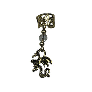 Gold Dragon Charm Ear Cuff – Unique Non-Piercing Fantasy Jewelry front view