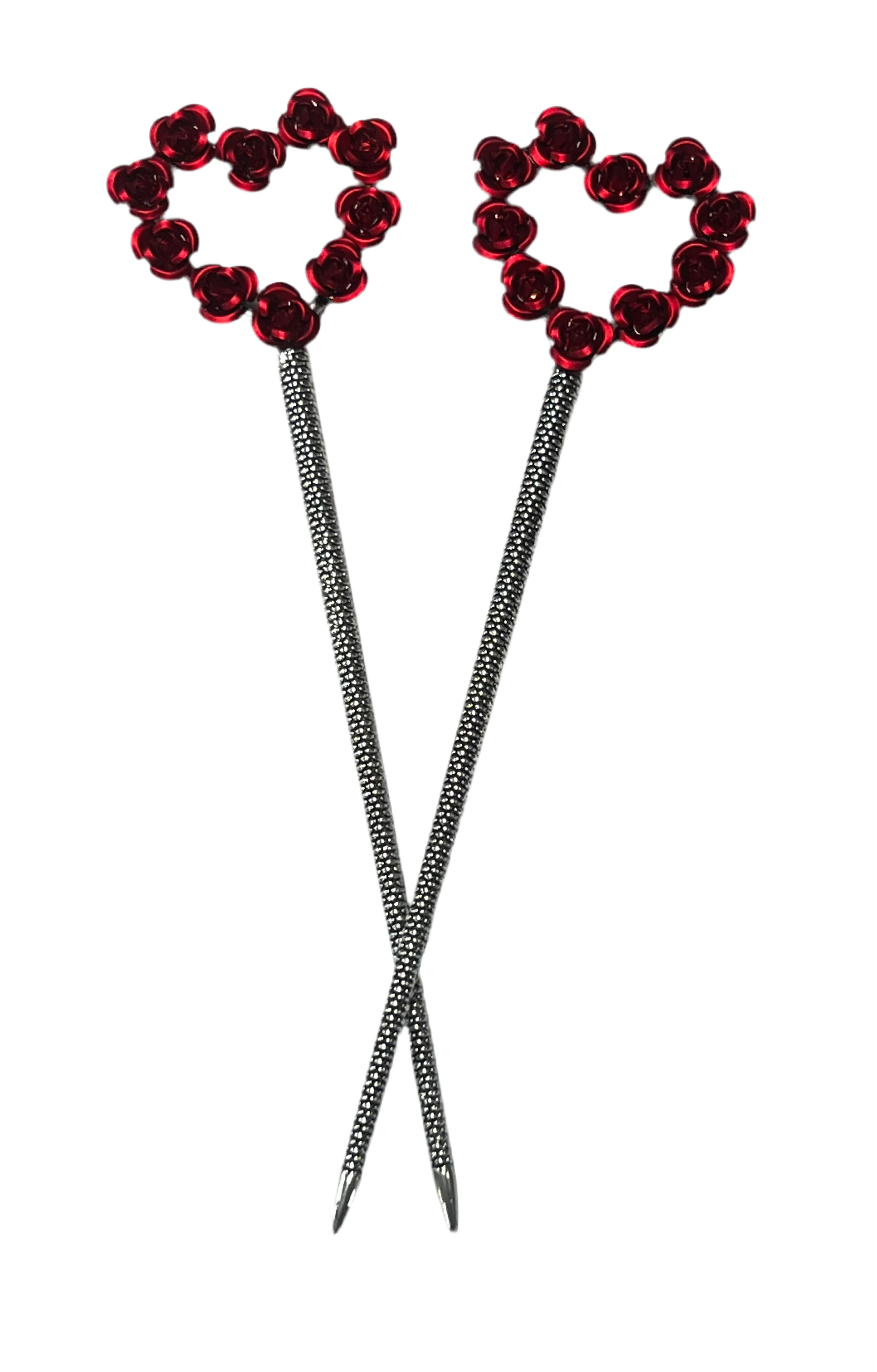 Heart and Flowers Hair Sticks