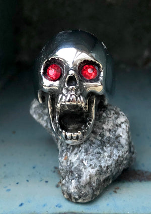 Skull Bottle Opener Ring - Stainless Steel Red Eye Gothic Jewelry styled for biker gothic lifestyle