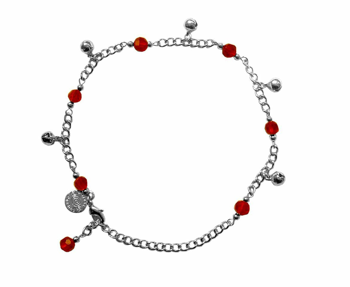 Medieval Metal - Anklet Silver Bells and Red Beads (AT-04-RD-S)