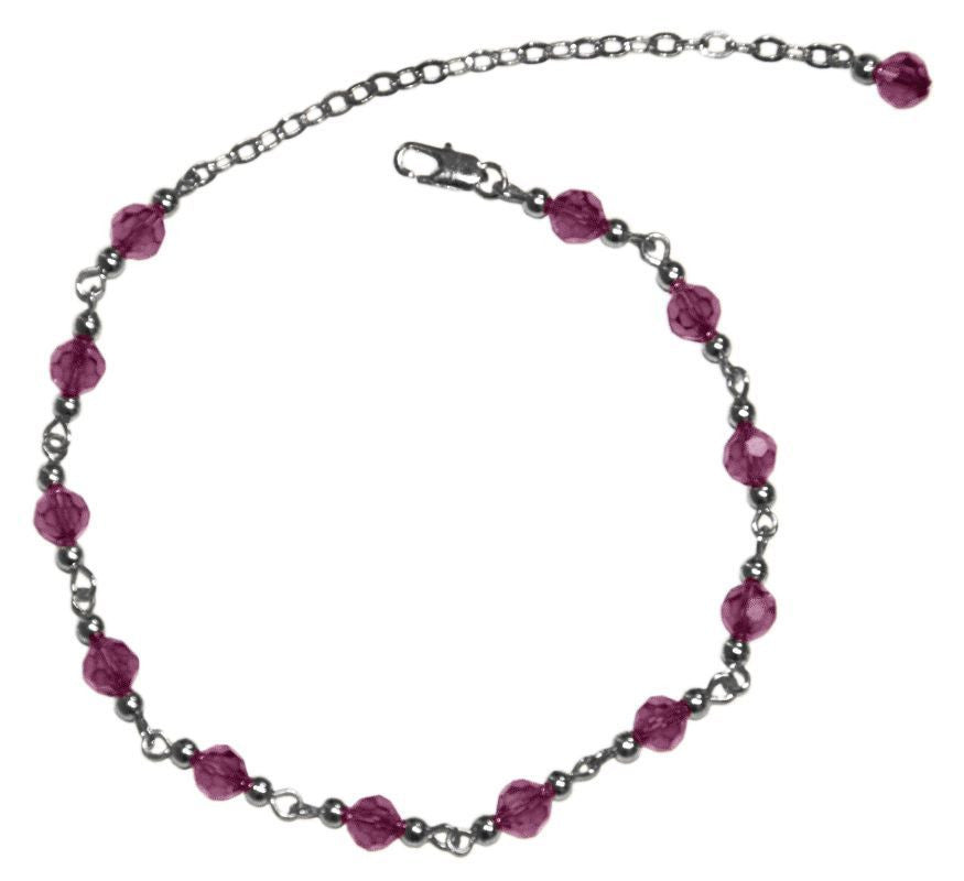 Medieval Metal - Anklet Silver Purple Beaded Front View (AT-01-PU-S)