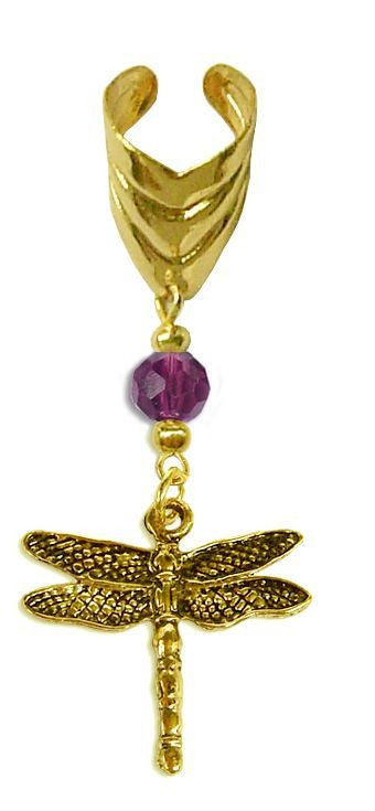 Ear Cuff With Small Charm Dragonfly - Gold