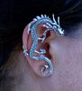Medieval Metal - Elf Cuff Dragon Silver with Model Zoom Side View, Renaissance Festival Ear Jewelry (EF23-S)