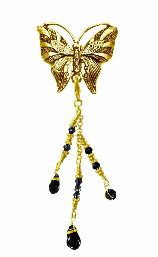 Hair Hook Gold Butterfly With Bead Charm Ponytail Holder