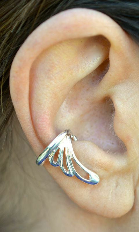 ear cuff flowy wing silver