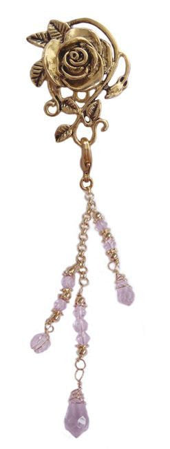 Hair Hook Gold Rose with Bead Charm Ponytail Holder