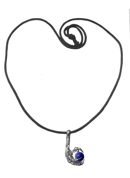 Medieval Metal - Bird Claw Blue Sphere Silver Necklace, (BCN-BL-S)