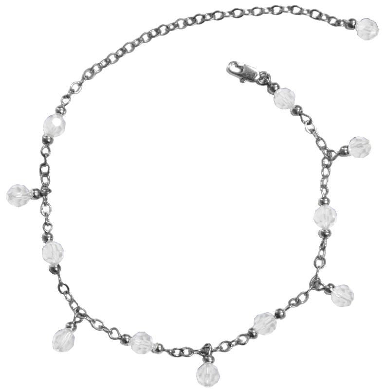 Medieval Metal - Anklet Silver Dangling Clear Beads (AT-02-CL-S)