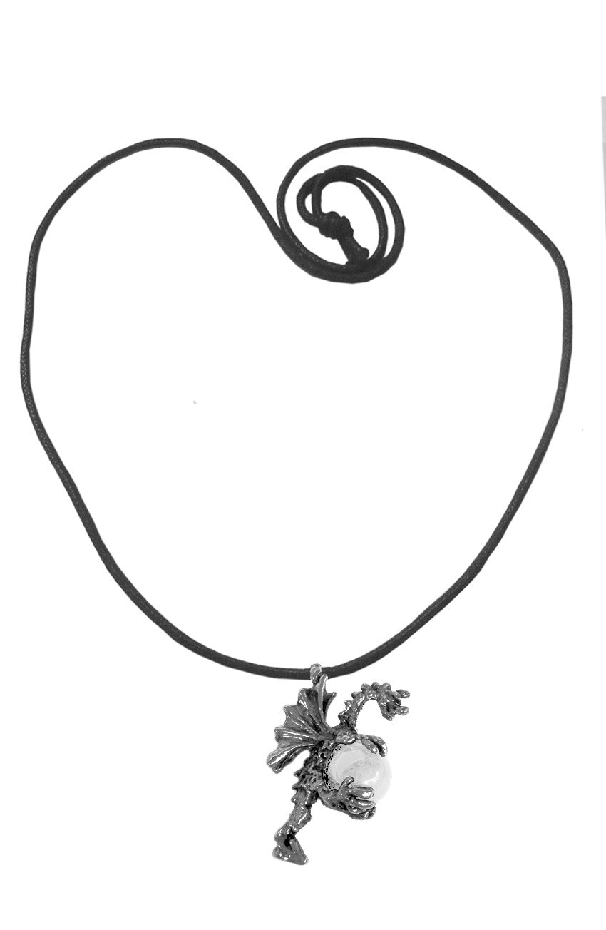 Dragon Holding Magic Ball Silver- Necklace