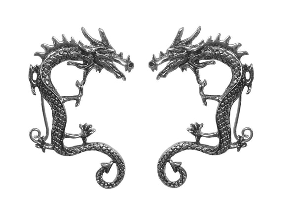 Medieval Metal - Elf Cuff Dragon Silver, Renaissance Festival Ear Jewelry Front View (EF23-S)