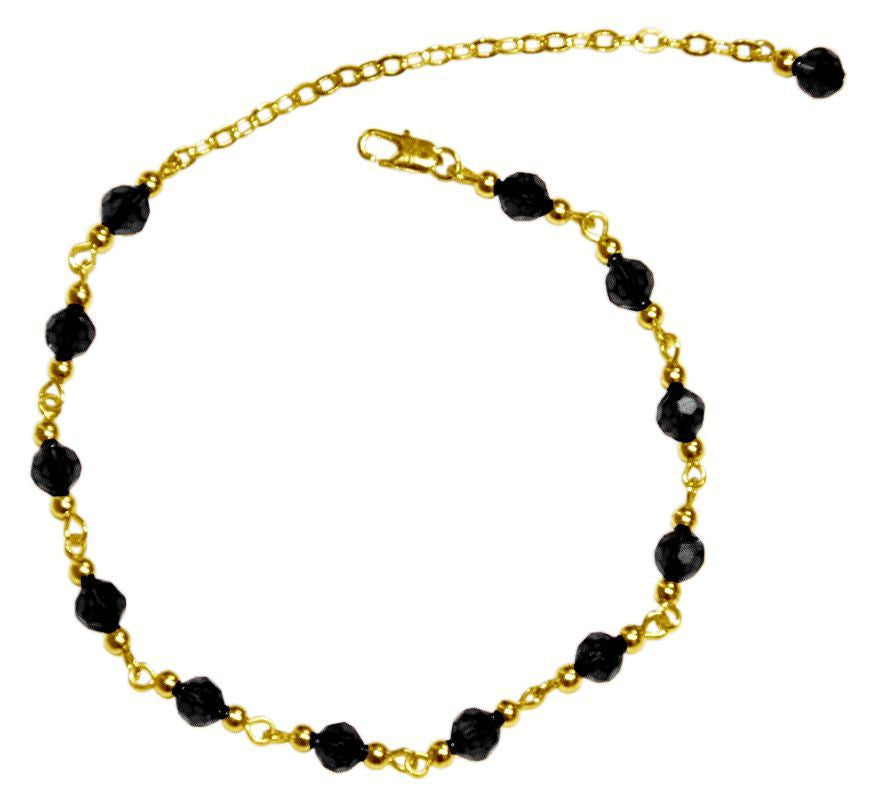 Medieval Metal - Anklet Gold Bells and Black Beads (AT-01-BK-G)