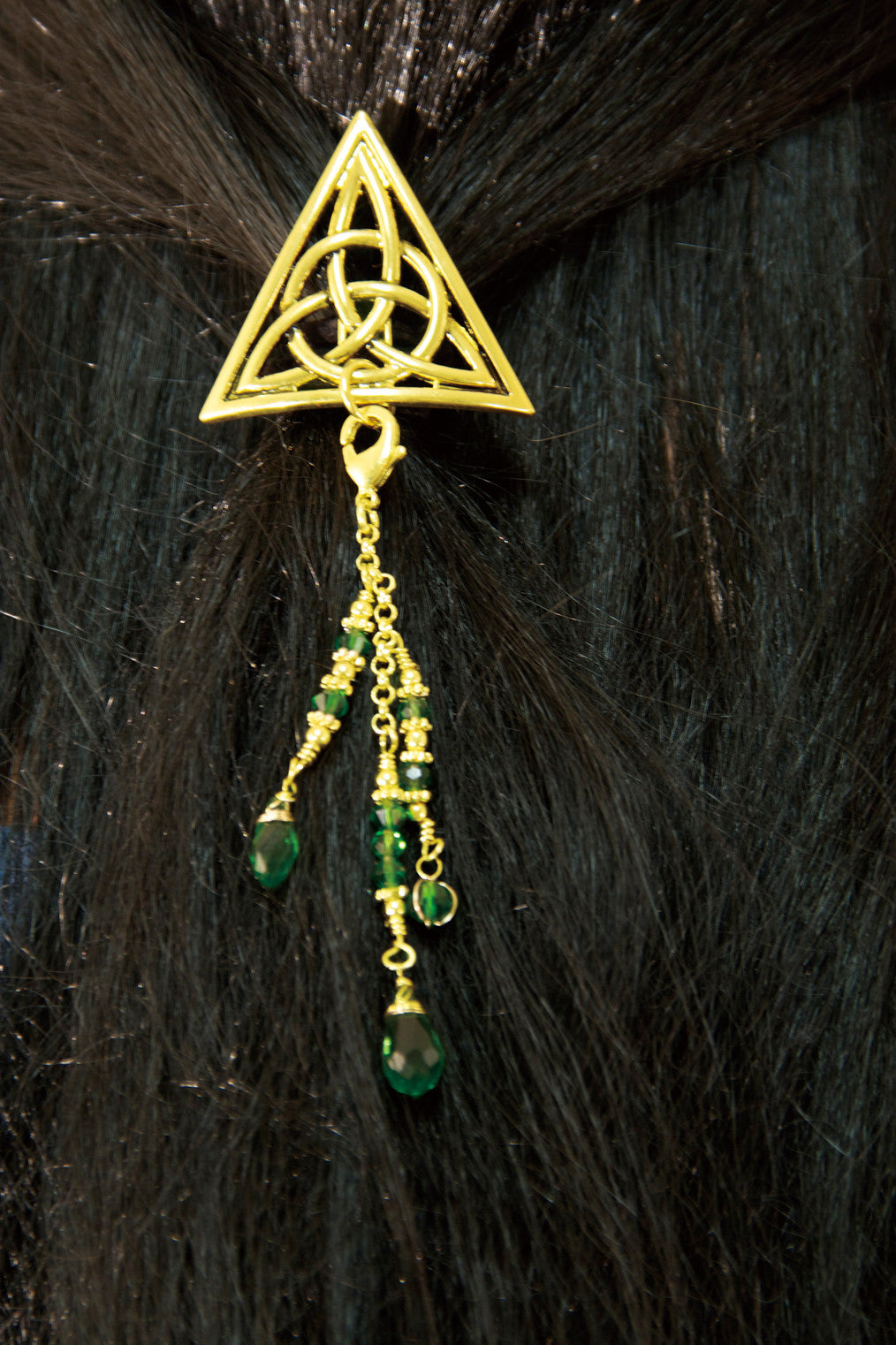 Hair Hook Gold Celtic Triangle with Bead Charm Ponytail Holder