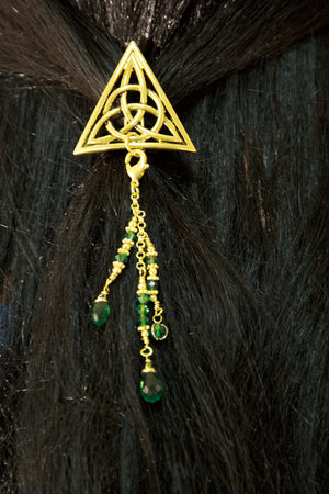 Hair Hook Gold Celtic Triangle with Bead Charm Ponytail Holder