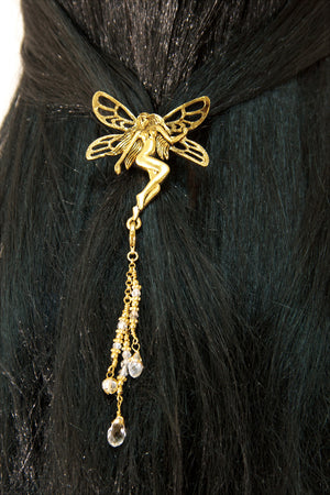 Hair Hook Gold Tinkerbell With Bead Charm Ponytail Holder