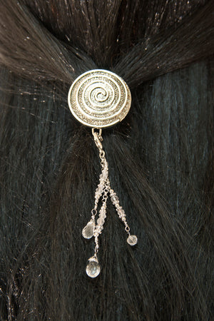 Hair Hook Silver Spiral with Bead Charm Ponytail Holder