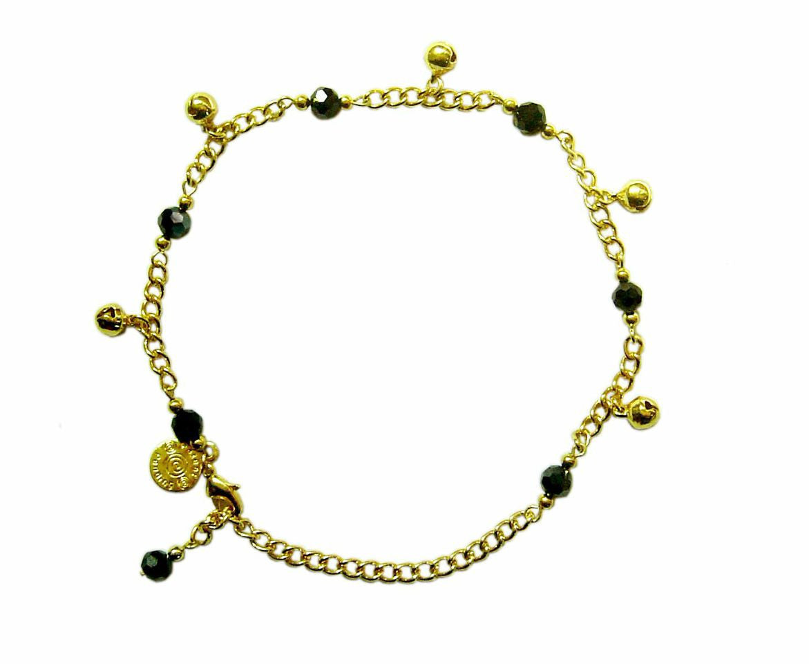 Medieval Metal - Anklet Gold Bells and Black Beads (AT-04-BK-G)