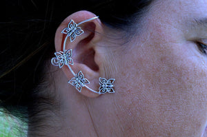 Medieval Metal - Elf Cuff Butterfly Silver Front View with Model Zoom (EF19-S)