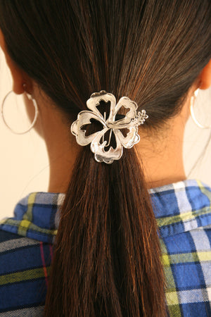 Hair Hook Hibiscus - Silver Ponytail Holder