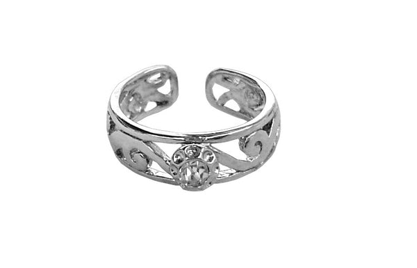 Toe Ring Silver - Spiral Band with Stone