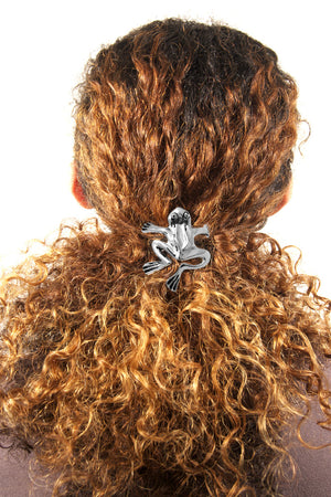 Hair Hook Frog - Silver Ponytail Holder