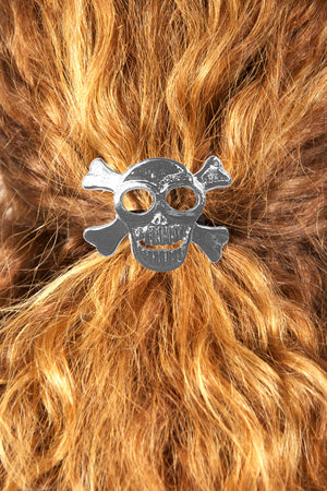 Hair Hook Skull and Cross Bones - Silver Ponytail Holder