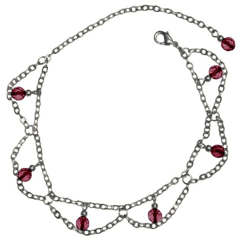 Medieval Metal - Anklet Dangling Purple Beads & Silver Chains (AT-03-PU-S)